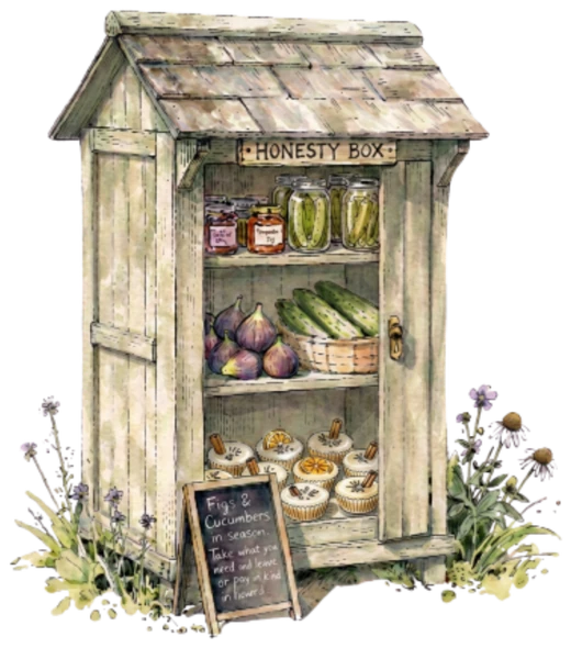 The painted honesty box, from the survey of the croft